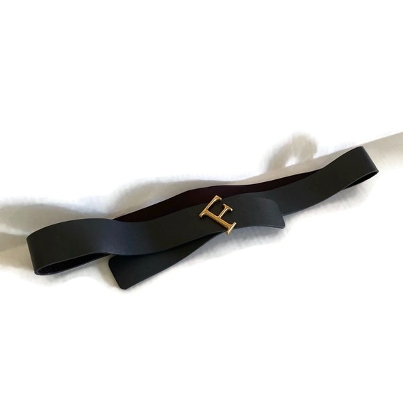 Furla dark gray Belt with Gold Buckle
